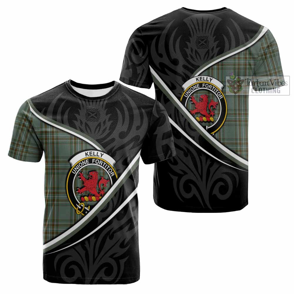Kelly Tartan Family Crest Cotton T-shirt Celtic Scottish Thistle Floral - Tartan Vibes Clothing