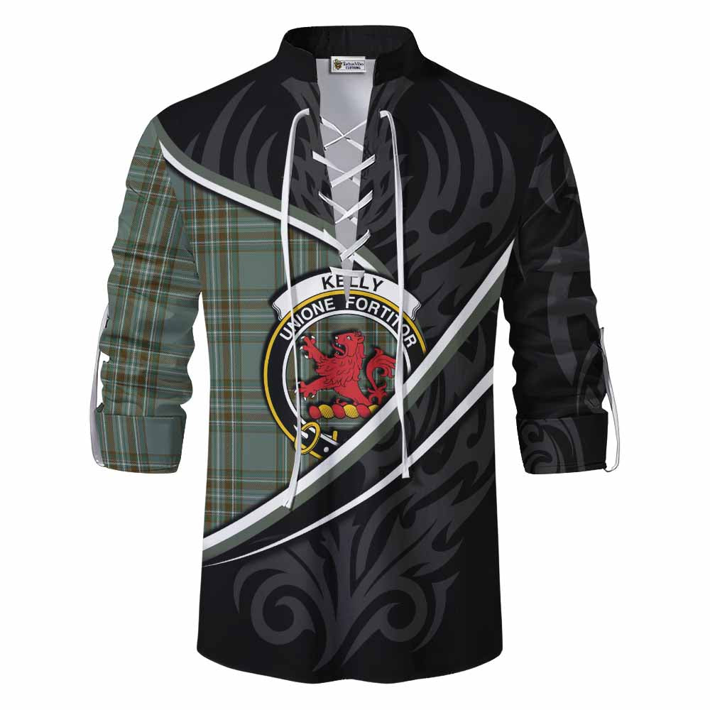 Kelly Tartan Family Crest Ghillie Kilt Shirt Celtic Scottish Thistle Floral - Tartan Vibes Clothing