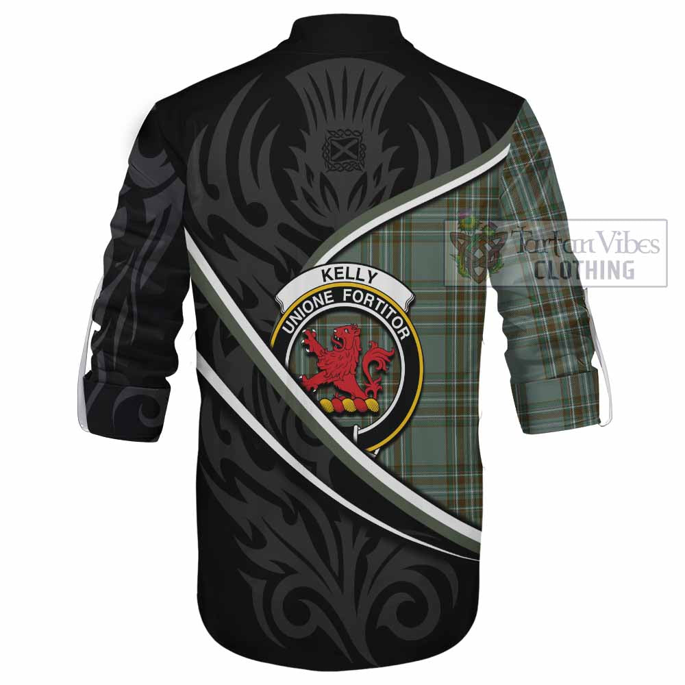 Kelly Tartan Family Crest Ghillie Kilt Shirt Celtic Scottish Thistle Floral - Tartan Vibes Clothing
