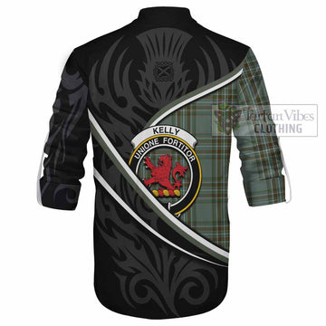 Kelly Tartan Family Crest Ghillie Kilt Shirt Celtic Scottish Thistle Floral - Tartan Vibes Clothing