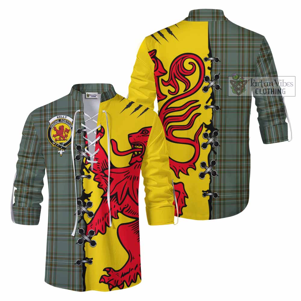 Kelly Tartan Family Crest Ghillie Kilt Shirt Lion Rampant Honor - Tartan Vibes Clothing