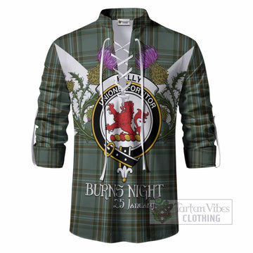Kelly Tartan Family Crest Ghillie Shirt Scottish Burns Night Thistle Floral