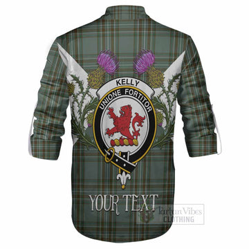 Kelly Tartan Family Crest Ghillie Shirt Scottish Burns Night Thistle Floral