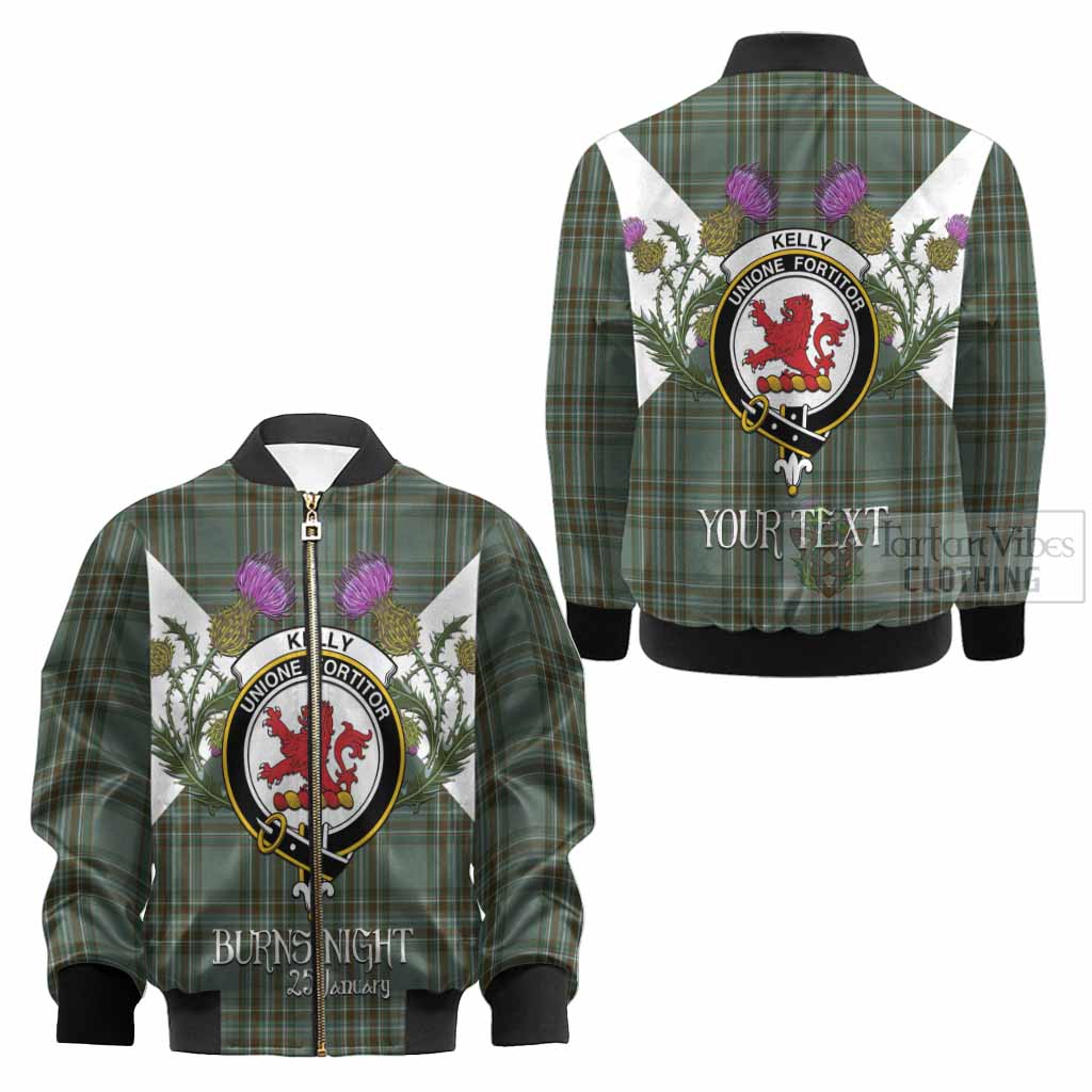 Kelly Tartan Family Crest Kid Bomber Jacket Scottish Burns Night Thistle Floral