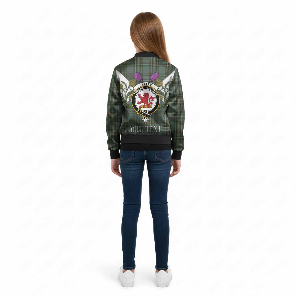 Kelly Tartan Family Crest Kid Bomber Jacket Scottish Burns Night Thistle Floral