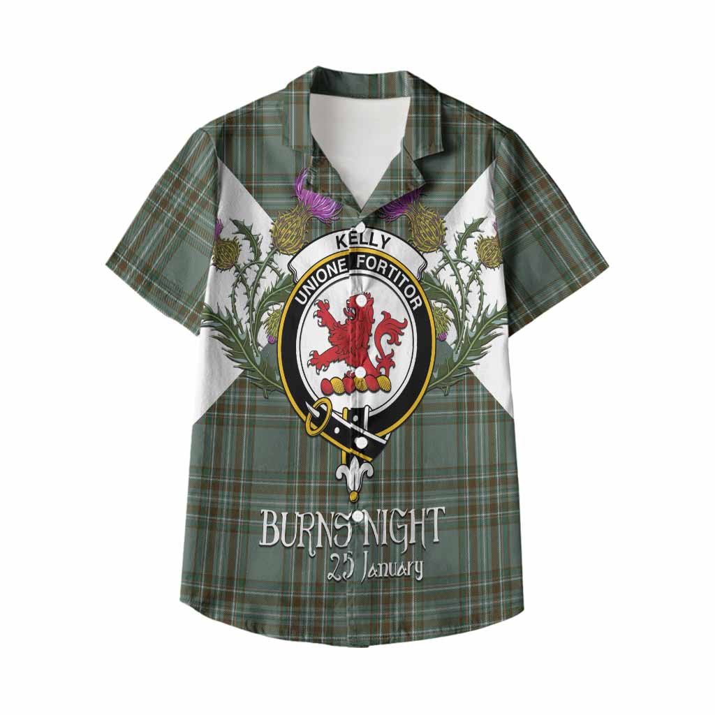 Kelly Tartan Family Crest Kid Hawaiian Shirt Scottish Burns Night Thistle Floral