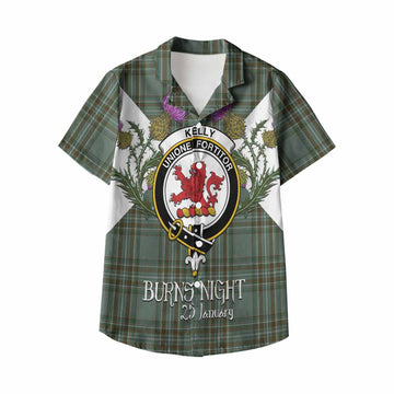 Kelly Tartan Family Crest Kid Hawaiian Shirt Scottish Burns Night Thistle Floral