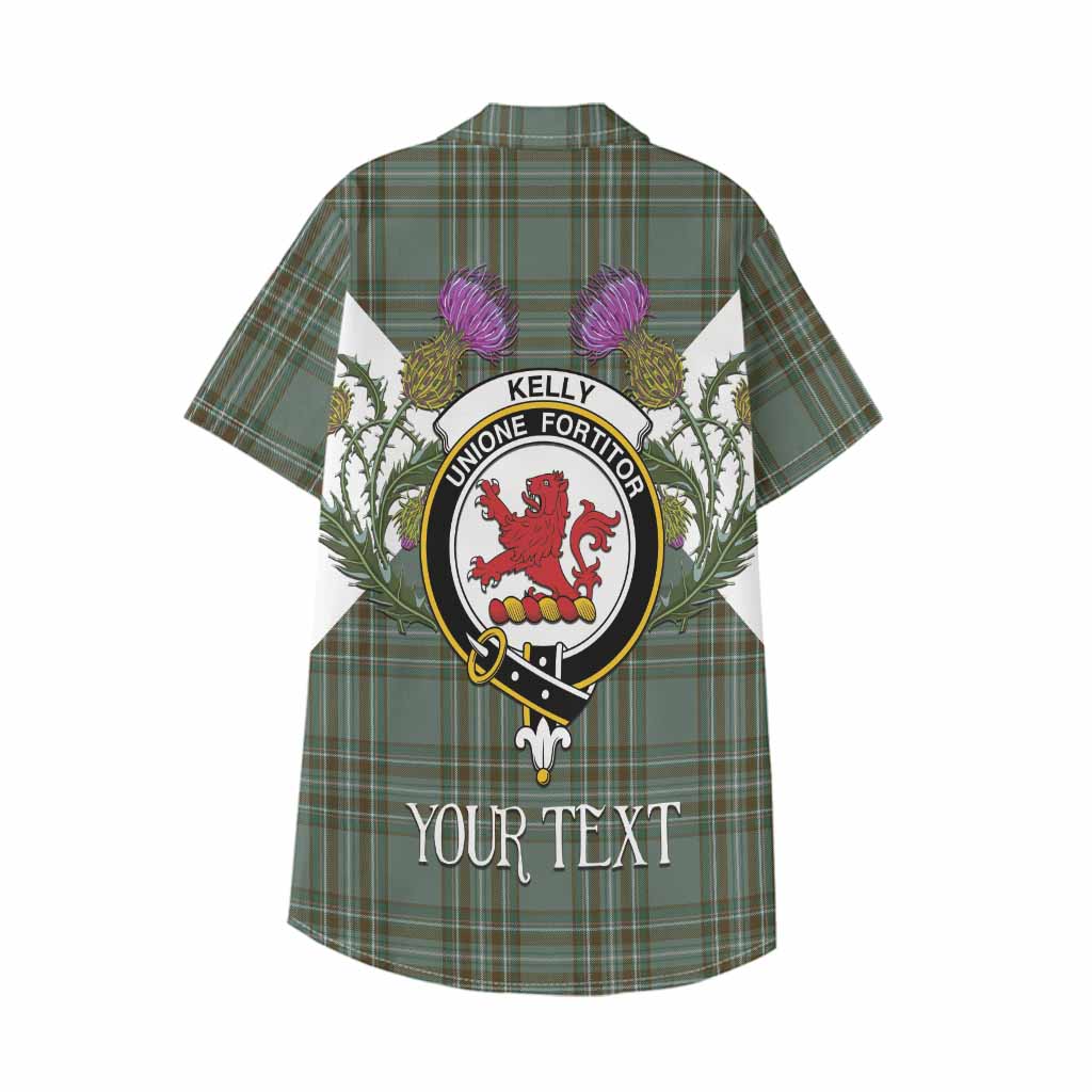 Kelly Tartan Family Crest Kid Hawaiian Shirt Scottish Burns Night Thistle Floral