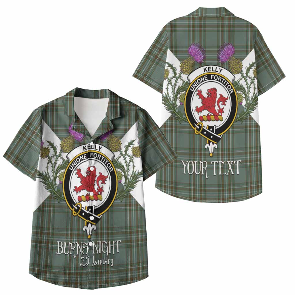 Kelly Tartan Family Crest Kid Hawaiian Shirt Scottish Burns Night Thistle Floral