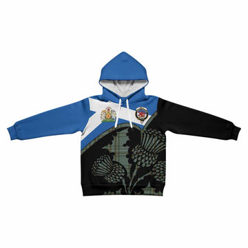 Kelly Tartan Family Crest Kid Hoodie Scotland Thistle Floral Flag Style