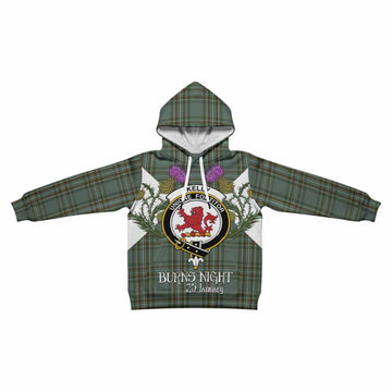 Kelly Tartan Family Crest Kid Hoodie Scottish Burns Night Thistle Floral