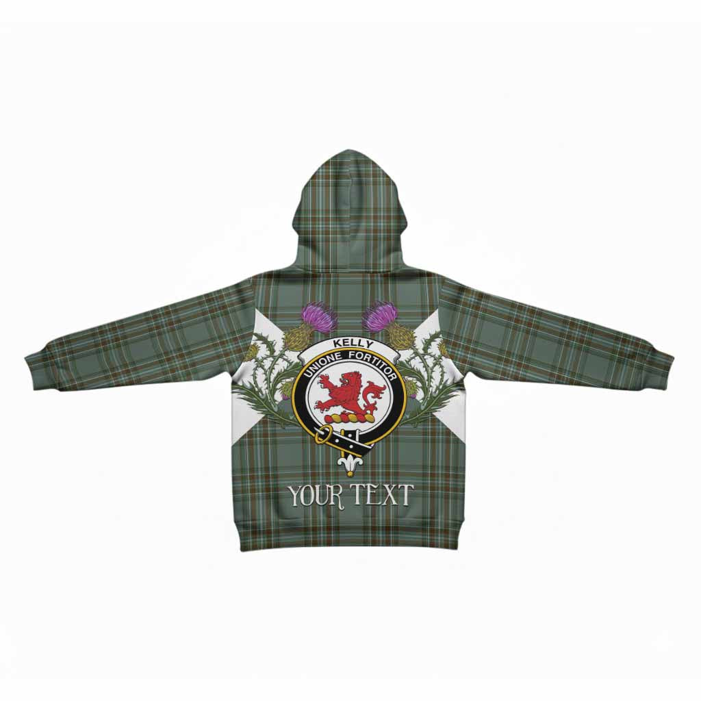 Kelly Tartan Family Crest Kid Hoodie Scottish Burns Night Thistle Floral