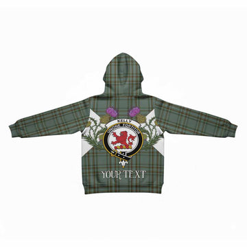 Kelly Tartan Family Crest Kid Hoodie Scottish Burns Night Thistle Floral