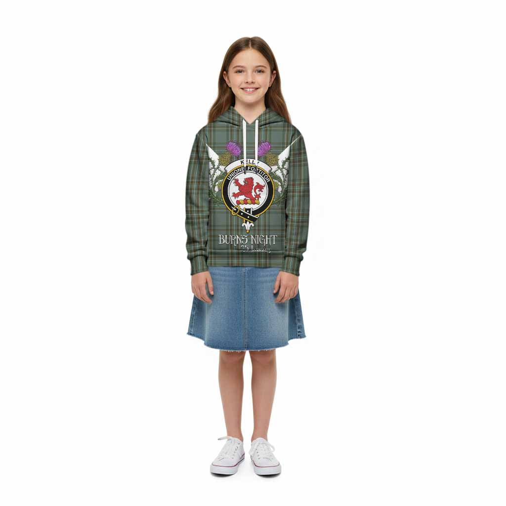 Kelly Tartan Family Crest Kid Hoodie Scottish Burns Night Thistle Floral