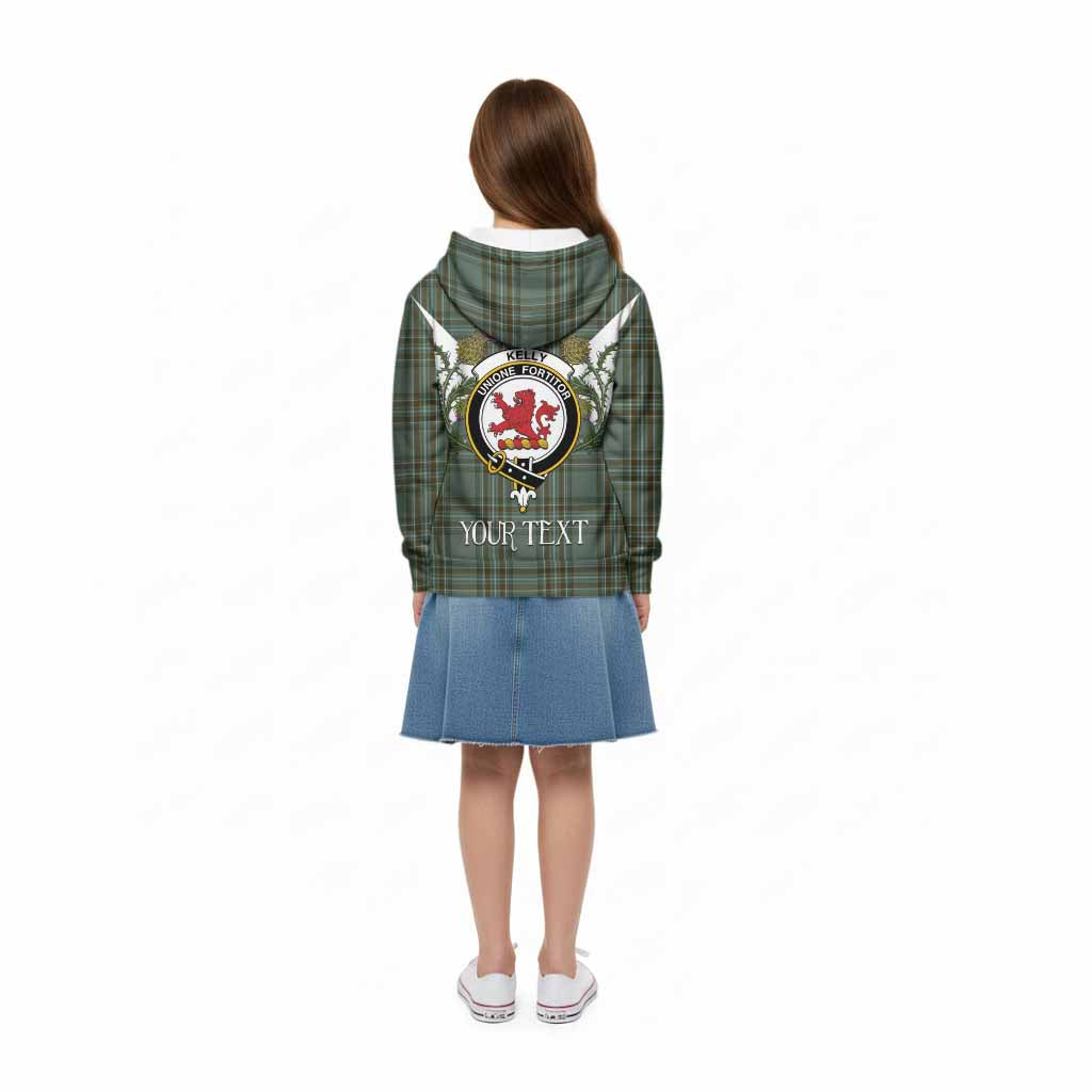 Kelly Tartan Family Crest Kid Hoodie Scottish Burns Night Thistle Floral