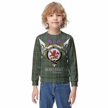 Kelly Tartan Family Crest Kid Knitted Sweatshirt Scottish Burns Night Thistle Floral