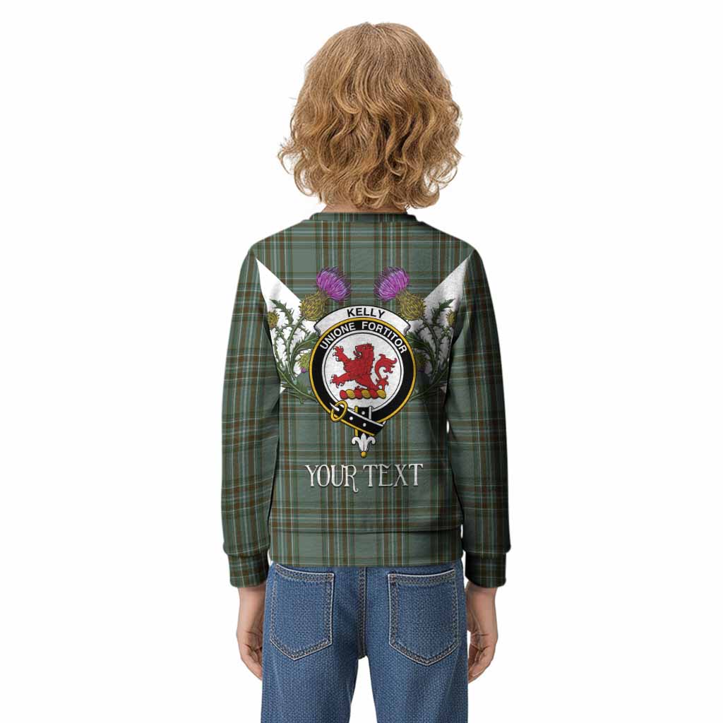 Kelly Tartan Family Crest Kid Knitted Sweatshirt Scottish Burns Night Thistle Floral