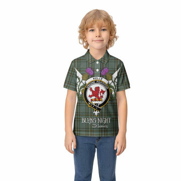 Kelly Tartan Family Crest Kid Polo Shirt Scottish Burns Night Thistle Floral