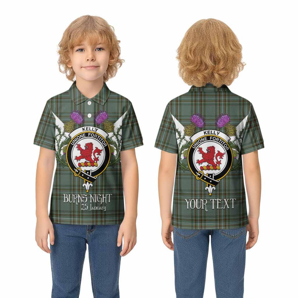 Kelly Tartan Family Crest Kid Polo Shirt Scottish Burns Night Thistle Floral