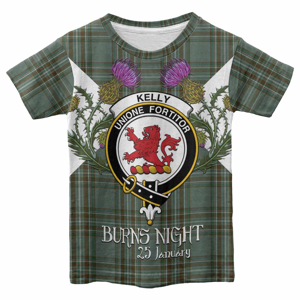 Kelly Tartan Family Crest Kid T-shirt Scottish Burns Night Thistle Floral