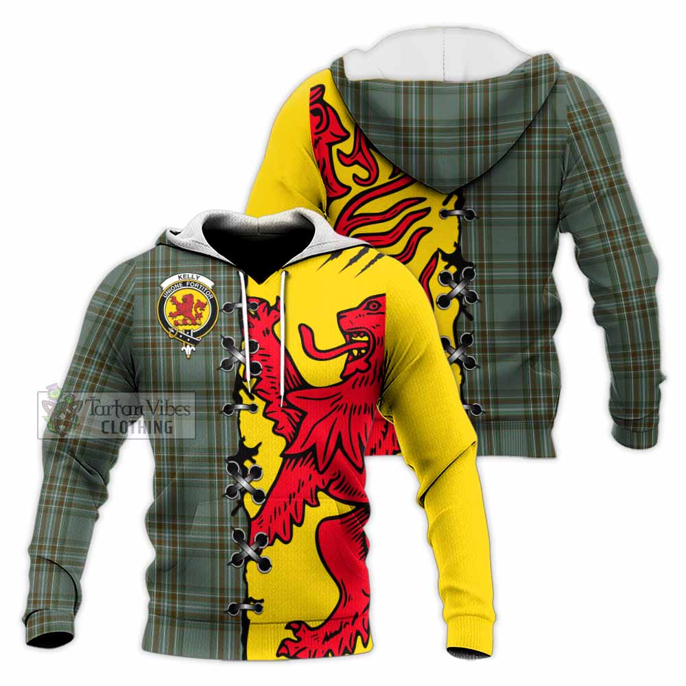 Kelly Tartan Family Crest Knitted Hoodie Lion Rampant Honor - Tartan Vibes Clothing