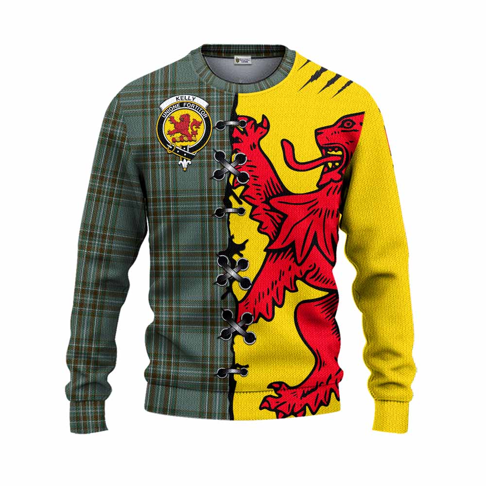 Kelly Tartan Family Crest Knitted Sweater Lion Rampant Honor - Tartan Vibes Clothing