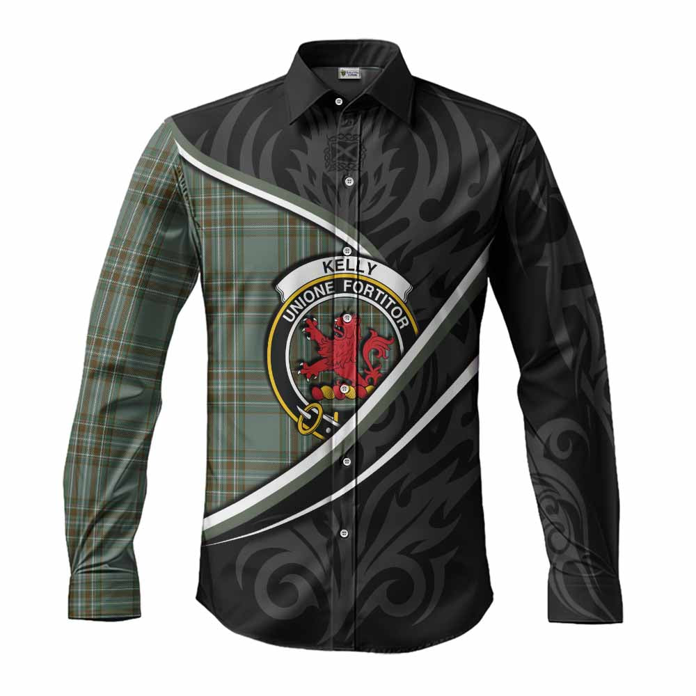 Kelly Tartan Family Crest Long Sleeve Button Shirts Celtic Scottish Thistle Floral - Tartan Vibes Clothing