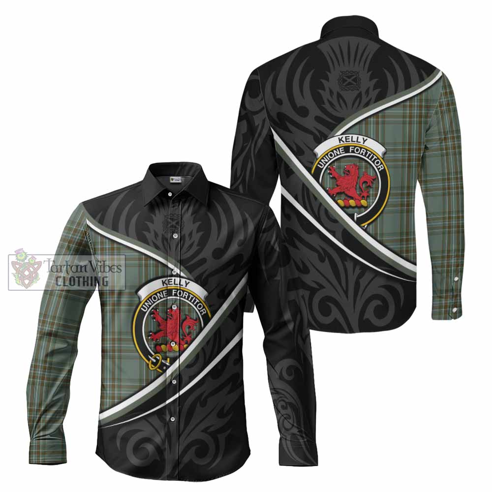 Kelly Tartan Family Crest Long Sleeve Button Shirts Celtic Scottish Thistle Floral - Tartan Vibes Clothing