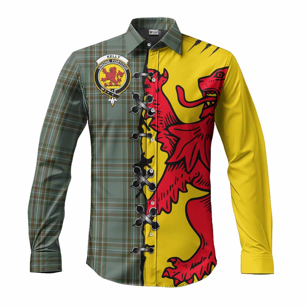 Kelly Tartan Family Crest Long Sleeve Button Shirts Lion Rampant Honor - Tartan Vibes Clothing