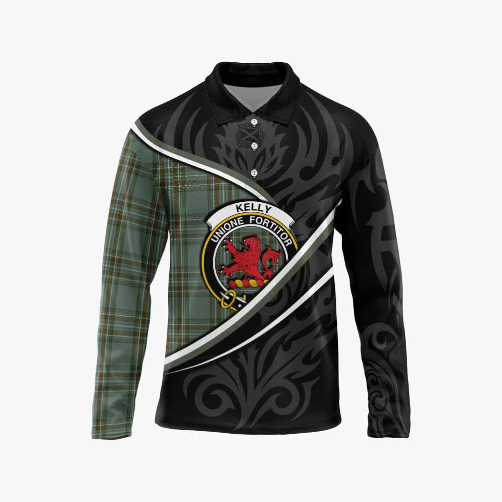 Kelly Tartan Family Crest Long Sleeve Polo Shirt Celtic Scottish Thistle Floral - Tartan Vibes Clothing