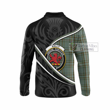 Kelly Tartan Family Crest Long Sleeve Polo Shirt Celtic Scottish Thistle Floral - Tartan Vibes Clothing