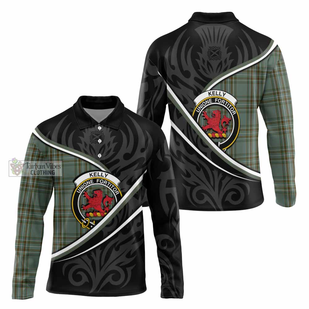 Kelly Tartan Family Crest Long Sleeve Polo Shirt Celtic Scottish Thistle Floral - Tartan Vibes Clothing