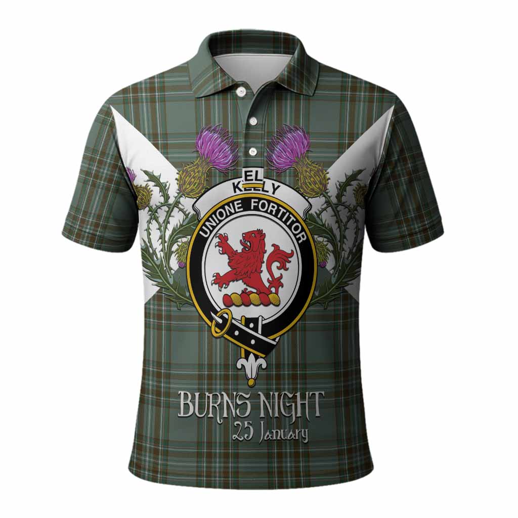 Kelly Tartan Family Crest Polo Shirt Scottish Burns Night Thistle Floral