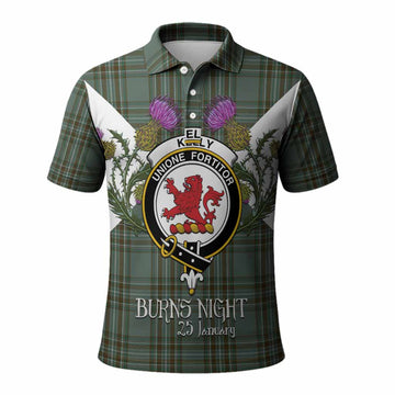 Kelly Tartan Family Crest Polo Shirt Scottish Burns Night Thistle Floral