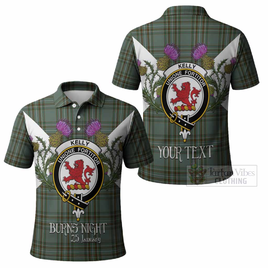 Kelly Tartan Family Crest Polo Shirt Scottish Burns Night Thistle Floral