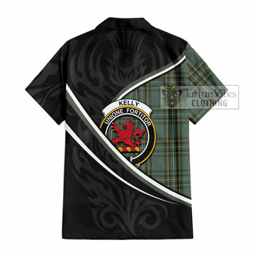 Kelly Tartan Family Crest Short Sleeve Button Shirt Celtic Scottish Thistle Floral - Tartan Vibes Clothing