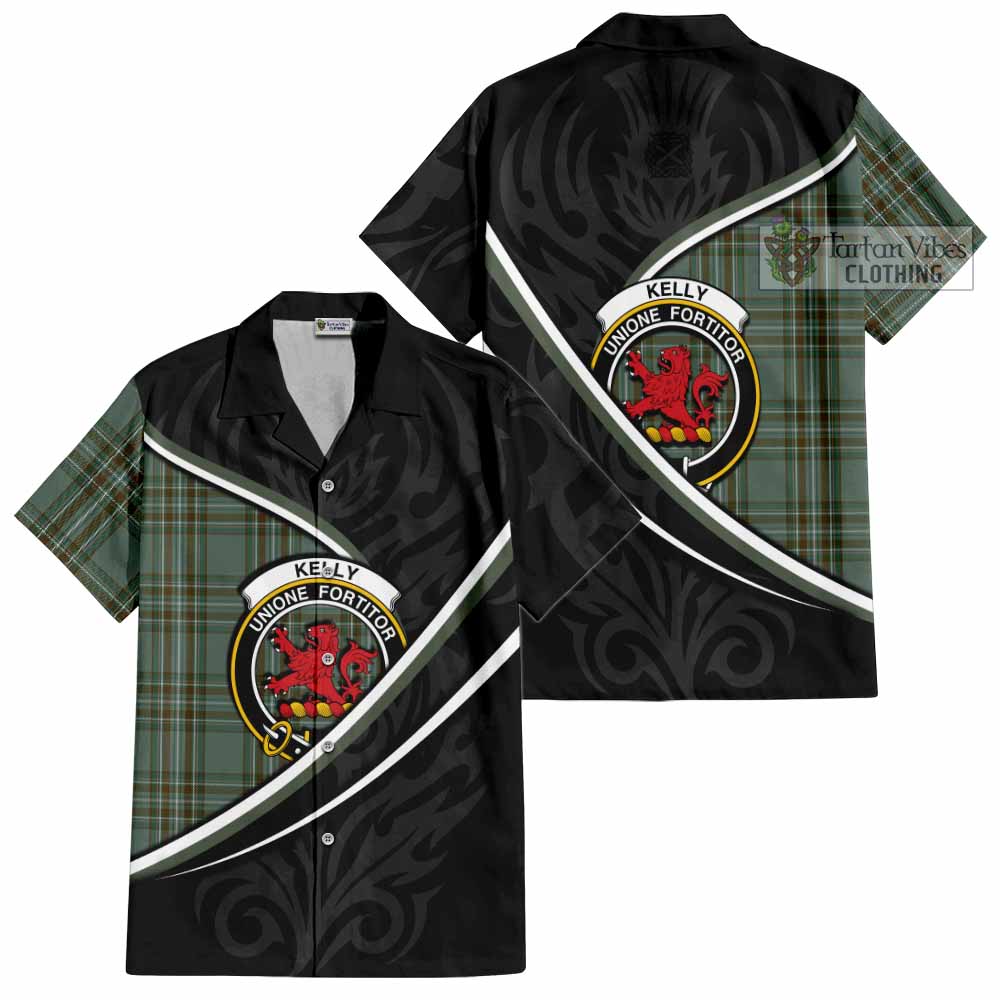 Kelly Tartan Family Crest Short Sleeve Button Shirt Celtic Scottish Thistle Floral - Tartan Vibes Clothing