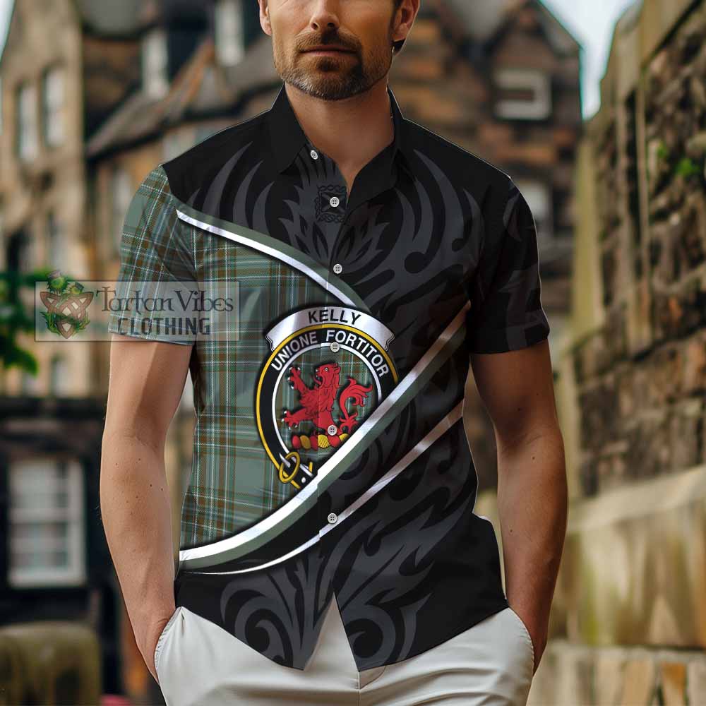 Kelly Tartan Family Crest Short Sleeve Button Shirt Celtic Scottish Thistle Floral - Tartan Vibes Clothing