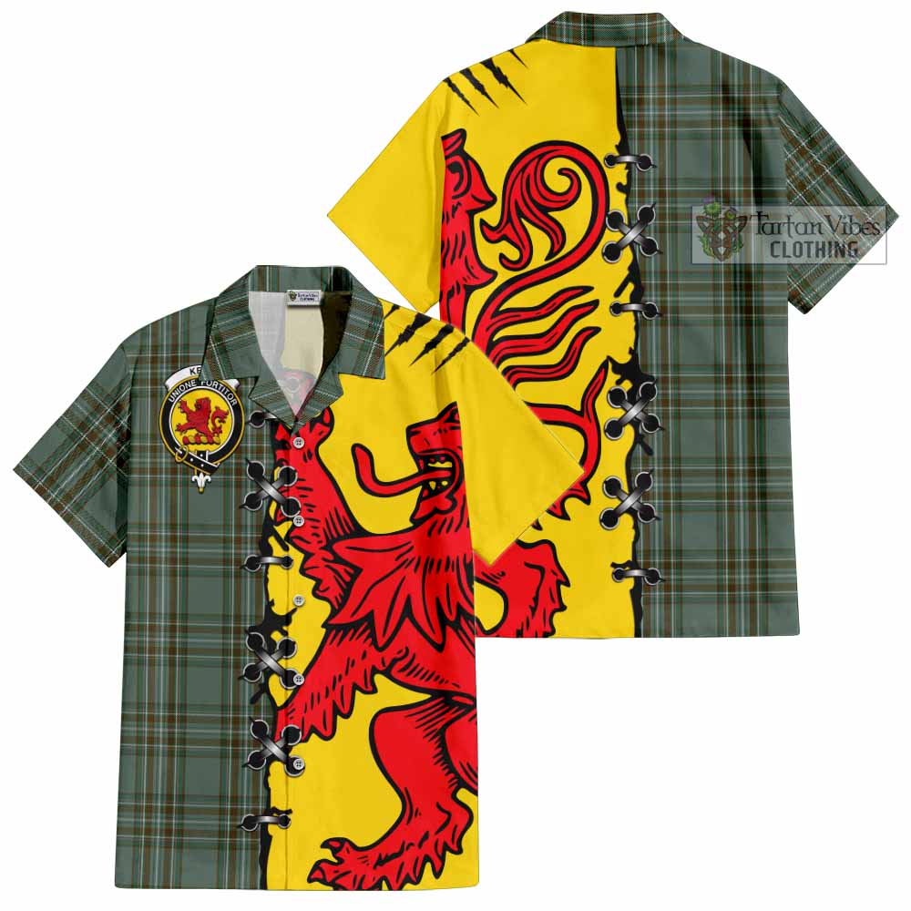 Kelly Tartan Family Crest Short Sleeve Button Shirt Lion Rampant Honor - Tartan Vibes Clothing