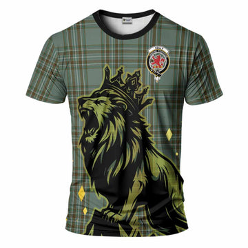 Kelly Tartan Family Crest T-Shirt Crowned Lion Roaring