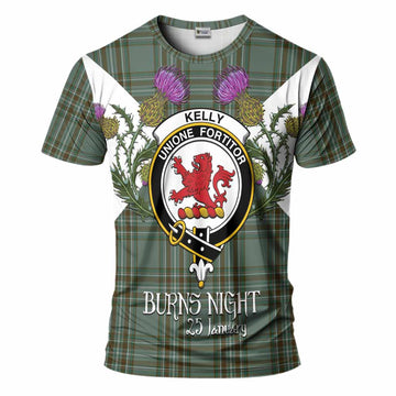 Kelly Tartan Family Crest T-Shirt Scottish Burns Night Thistle Floral