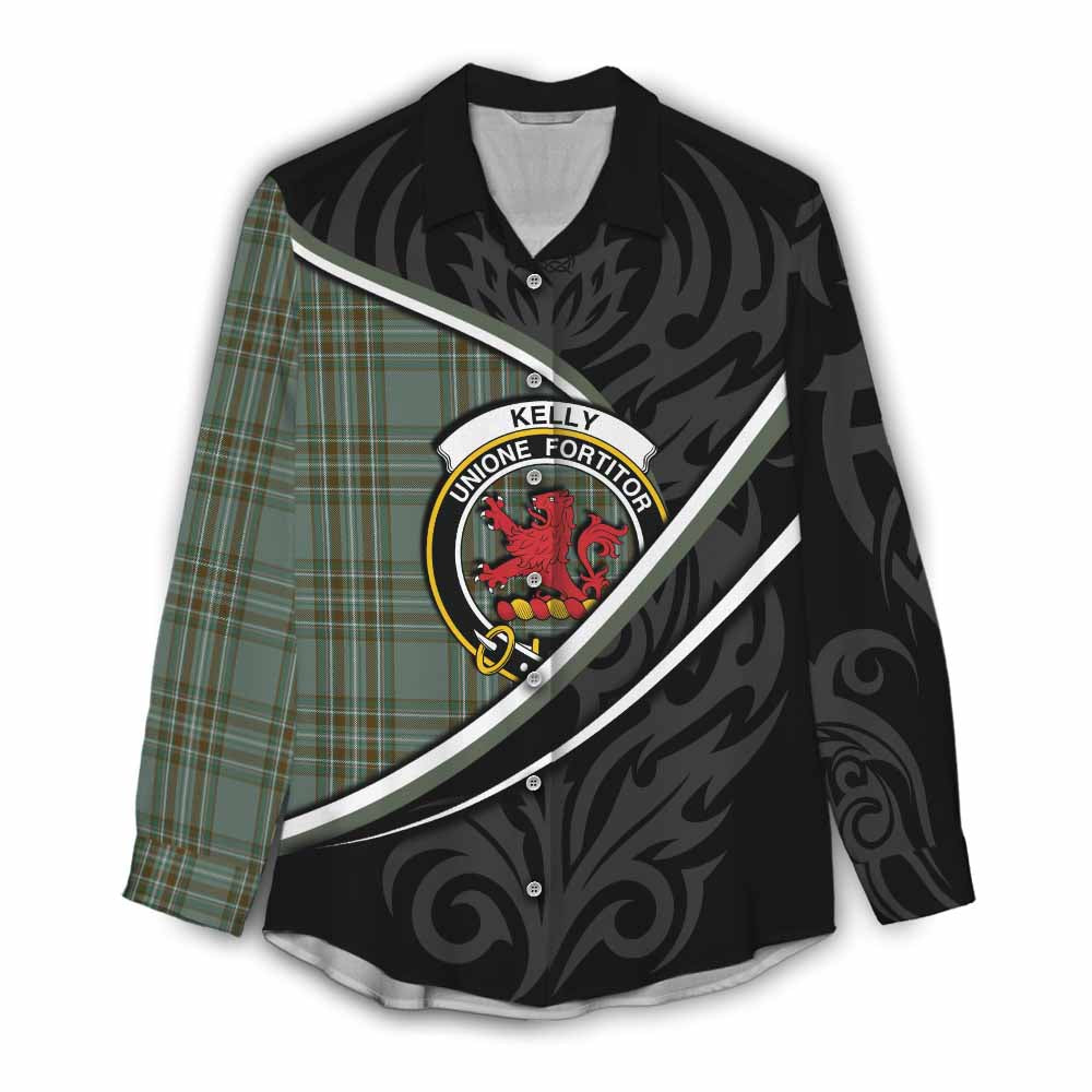 Kelly Tartan Family Crest Women Casual Shirt Celtic Scottish Thistle Floral - Tartan Vibes Clothing