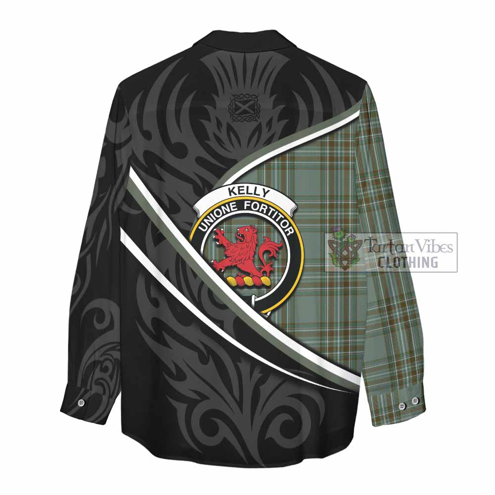 Kelly Tartan Family Crest Women Casual Shirt Celtic Scottish Thistle Floral - Tartan Vibes Clothing