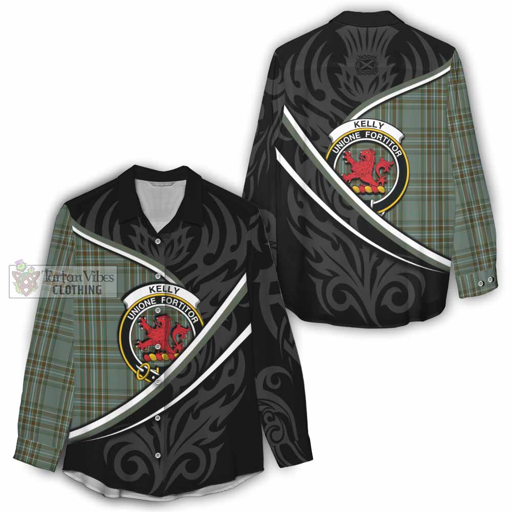 Kelly Tartan Family Crest Women Casual Shirt Celtic Scottish Thistle Floral - Tartan Vibes Clothing