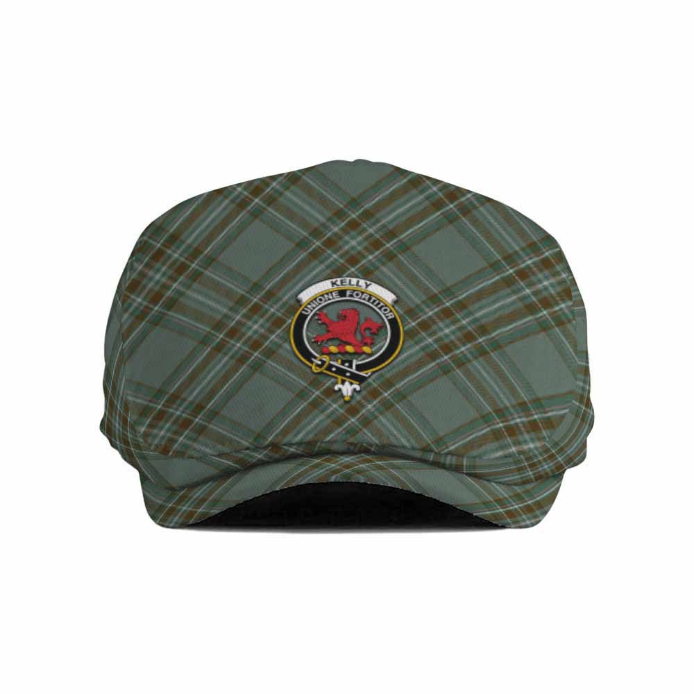 Kelly Tartan Flat Cap, Jeff Cap Cross Style with Family Crest - Tartan Vibes Clothing
