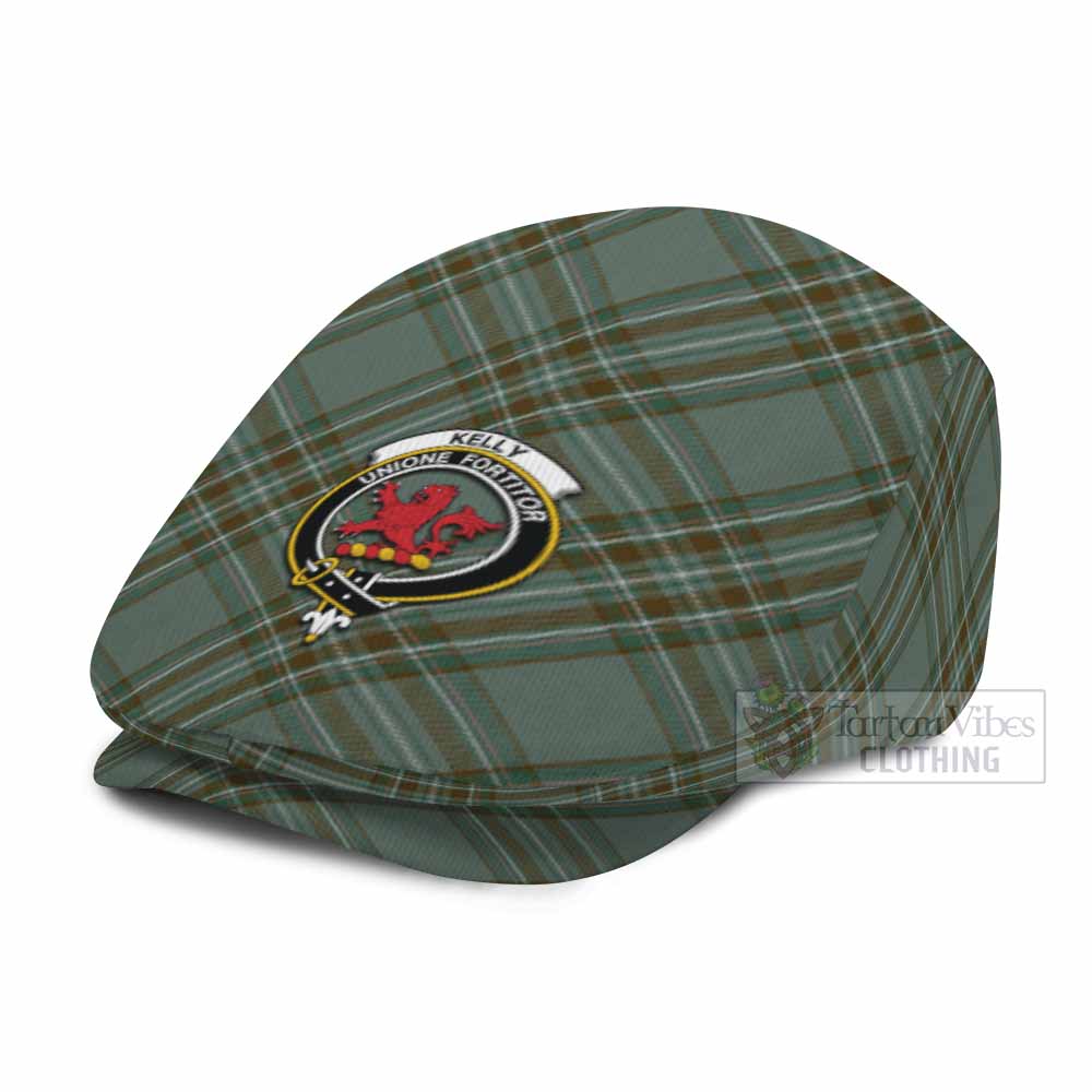 Kelly Tartan Flat Cap, Jeff Cap Cross Style with Family Crest - Tartan Vibes Clothing