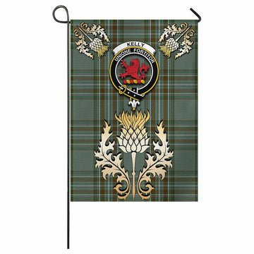 Kelly Tartan Garden Flag with Golden Regal Scottish Thistle Emblem