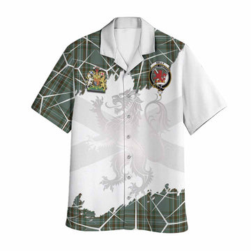 Kelly Tartan Hawaiian Shirt with Family Crest and Lion Rampant Grunge Style