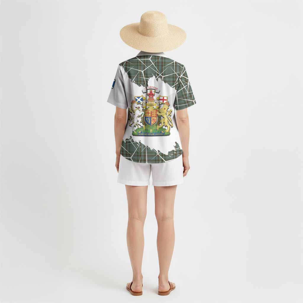 Kelly Tartan Hawaiian Shirt with Family Crest and Lion Rampant Grunge Style