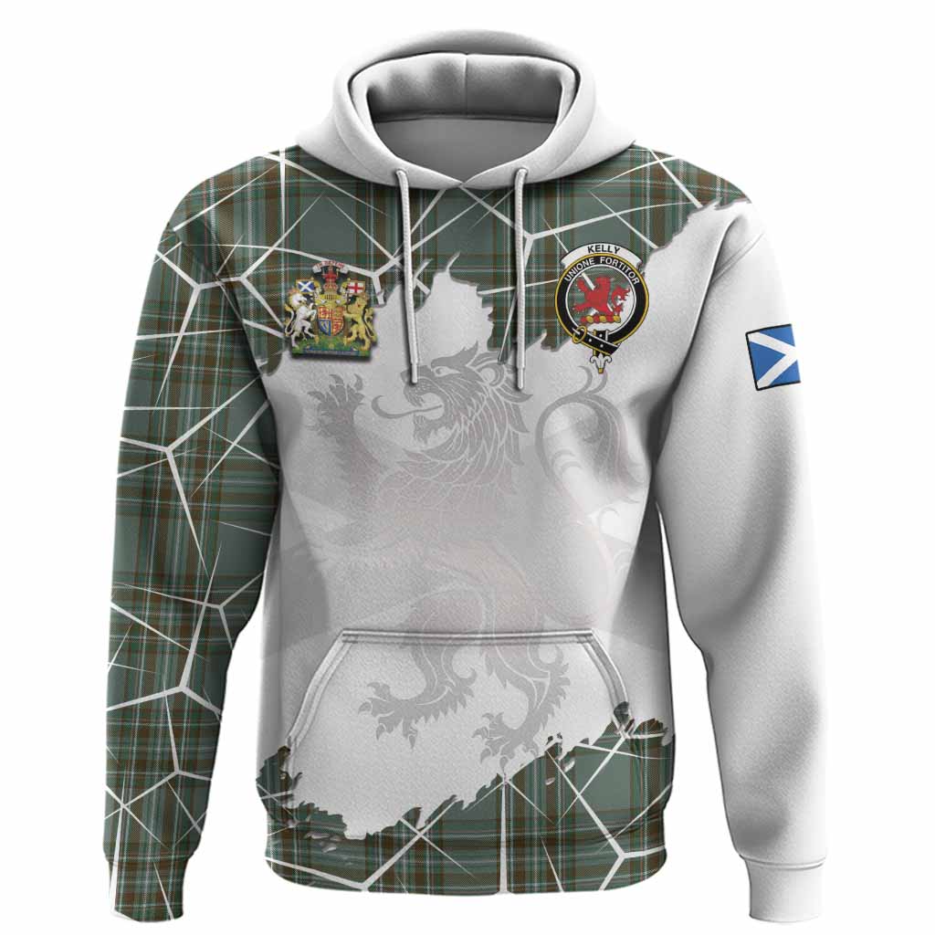 Kelly Tartan Hoodie with Family Crest and Lion Rampant Grunge Style